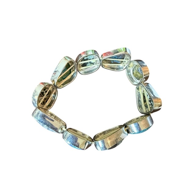 Viva Beads Handmade Clay Stretch Bracelet in Blue Green Gray Black Hues Silver - Picture 9 of 10